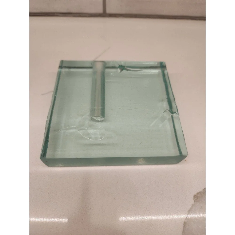 Vtg. Stephen Schlanser Art Glass Etched Square‎ Bud Vase Pen Holder Signed Dated